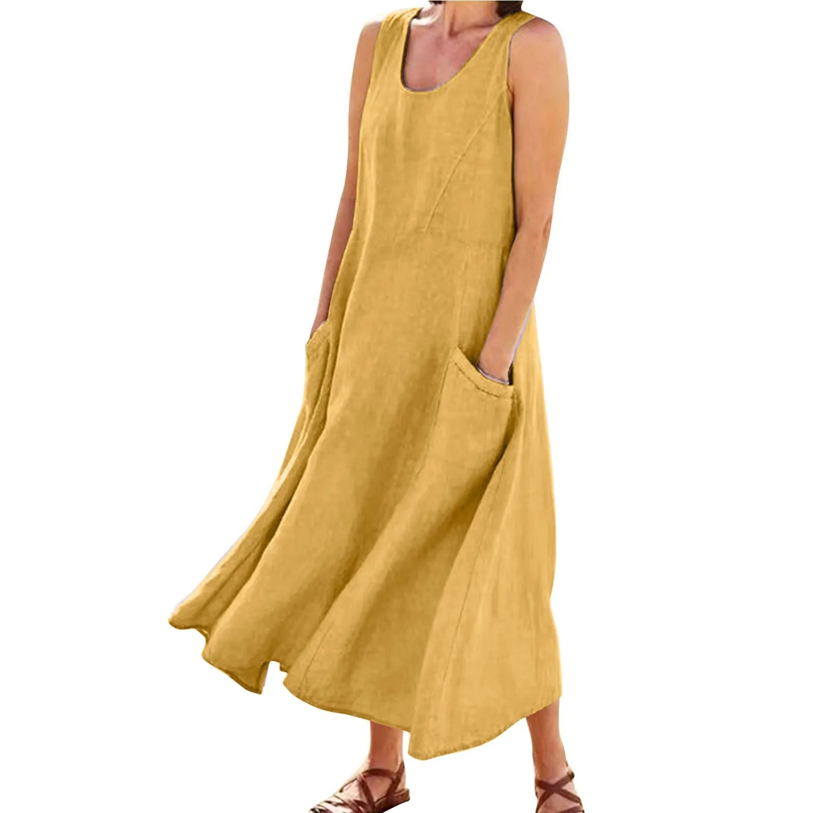 Relaxed Sleeveless Tank Maxi Dress with Pockets and Flowy Silhouette