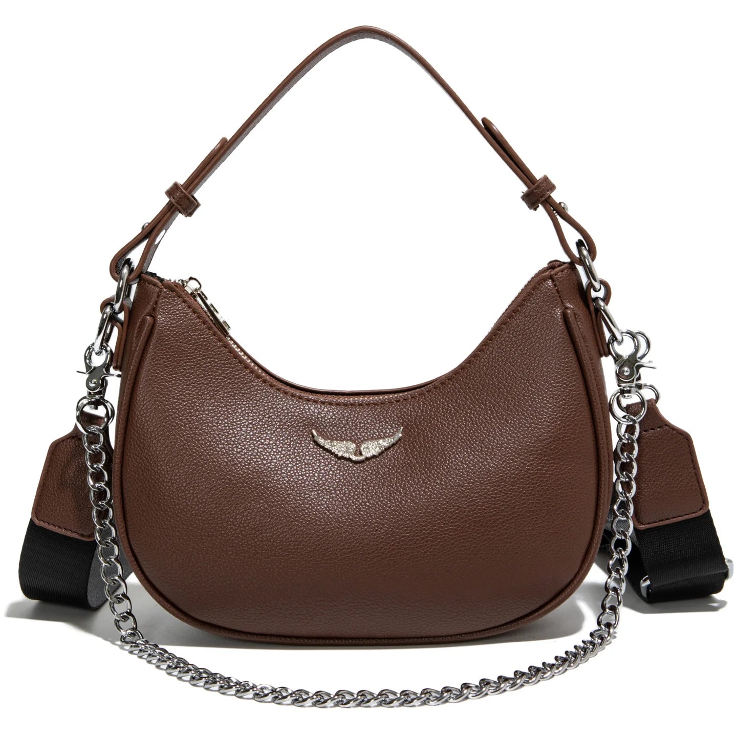 Minimalist Crescent Shoulder Bag with Chain Accent Adjustable Crossbody Strap