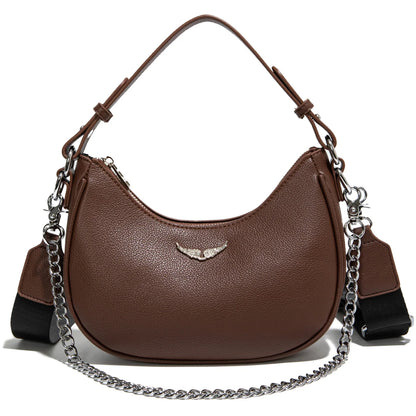 Minimalist Crescent Shoulder Bag with Chain Accent Adjustable Crossbody Strap