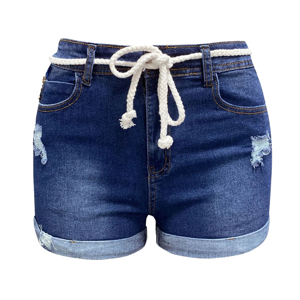 Women's High Waist Denim Style Shorts with Rolled Hem Relaxed Casual Everyday Fit