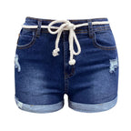 Women's High Waist Denim Style Shorts with Rolled Hem Relaxed Casual Everyday Fit