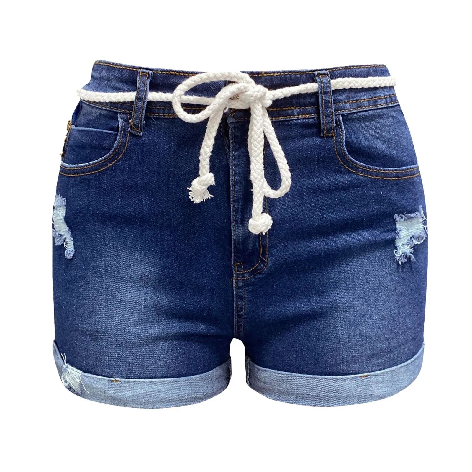 Women's High Waist Denim Style Shorts with Rolled Hem Relaxed Casual Everyday Fit