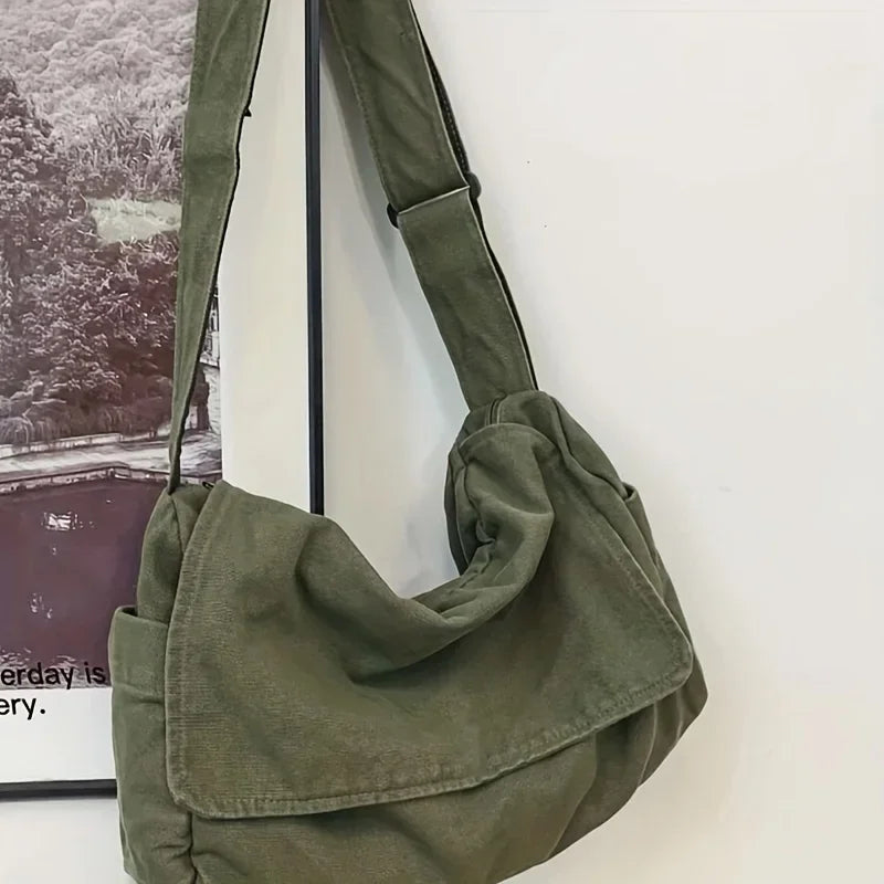Vintage Canvas Messenger Bag with Flap Closure Casual Crossbody Shoulder Design