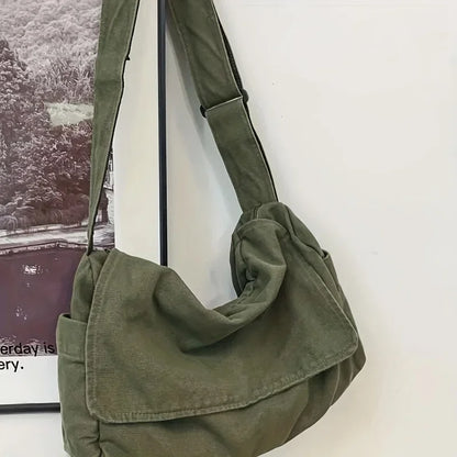 Vintage Canvas Messenger Bag with Flap Closure Casual Crossbody Shoulder Design