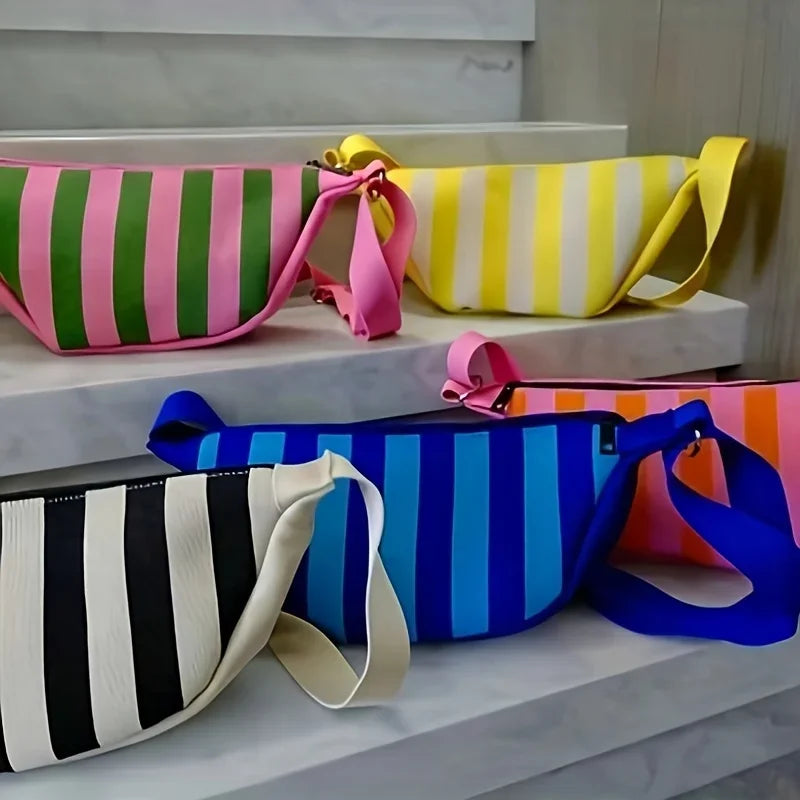 Striped Knit Crossbody Waist Bag with Lightweight Sporty Streetwear Design