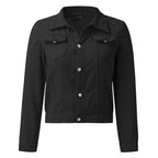 Women's Cropped Denim Style Button Front Jacket Relaxed Casual Streetwear Outerwear