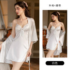 Elegant White Satin-Finish Slip Dress with Front Knot Detail and Side Slit
