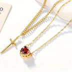 Dark Romantic Heart Pendant Necklace with Layered Chain Alternative Statement Design