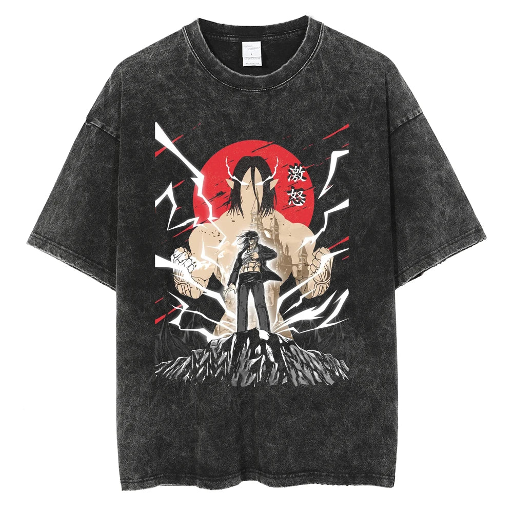 Anime Goth Warrior Circle Graphic Oversized Cotton Streetwear T-Shirt