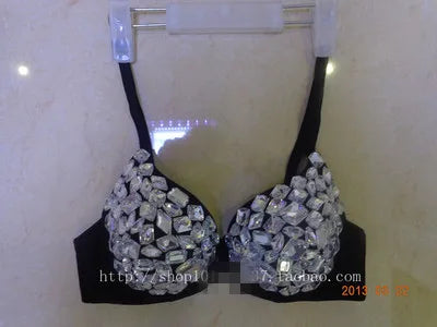 Glamorous Rhinestone-Studded Plunge Bra with Crystal Embellishments