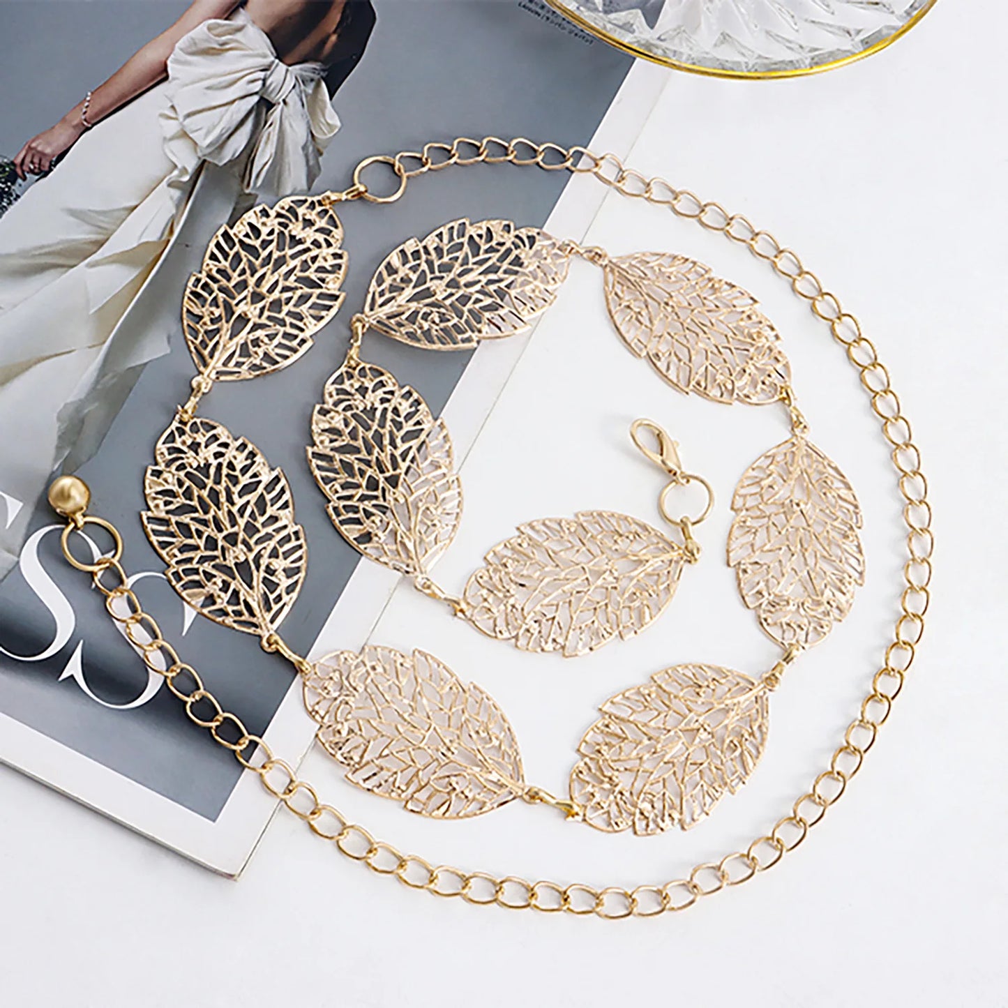 Ornate Leaf Accent Waist Chain for Elegant Alternative Fashion Styling