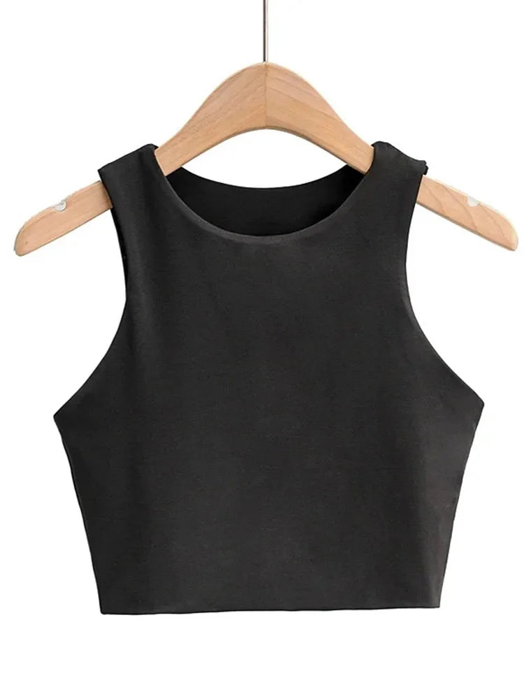 Classic Crew Neck Crop Tank Top with Minimalist Sleeveless Everyday Streetwear Style