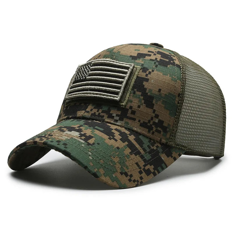 Unisex Mesh Baseball Cap with Camouflage Pattern and Embroidered Patch for Outdoor Adventures