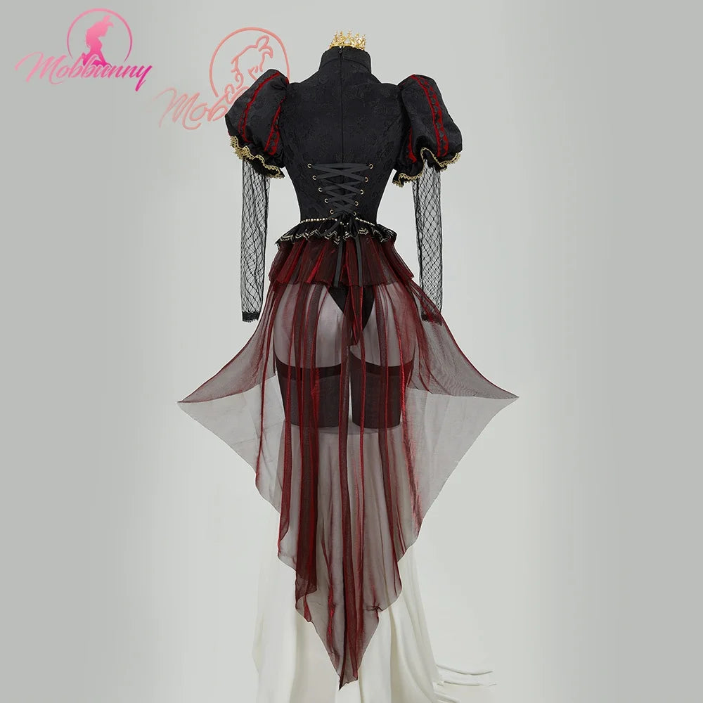 Women's Theatrical Heart Cutout Bodysuit With Exaggerated Puff Sleeves And Flowing Sheer Skirt Overlay