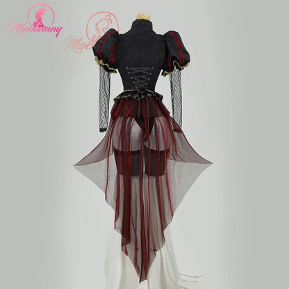 Women's Theatrical Heart Cutout Bodysuit With Exaggerated Puff Sleeves And Flowing Sheer Skirt Overlay