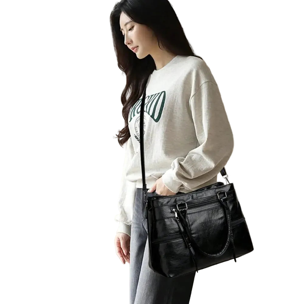 Multi Pocket Structured Tote Shoulder Bag with Utility Zip Detailing