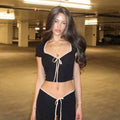 Women's Ruched Tie Front Baby Crop Top for Casual Y2K Streetwear Everyday Fashion Style