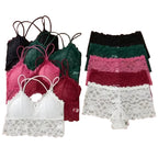 Floral Lace Longline Bralette and Coordinating Boyshort Set with Double Front Straps