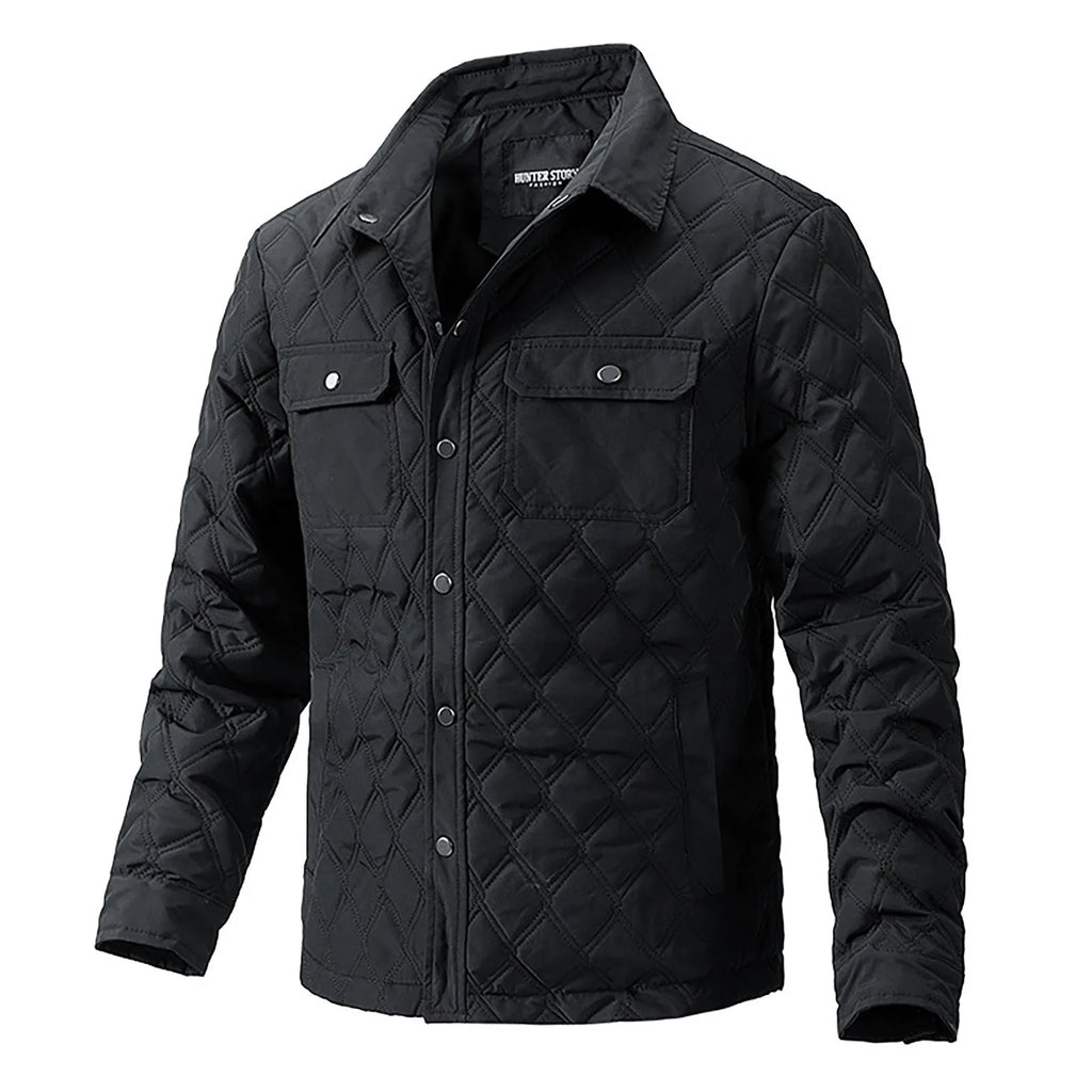 Men's Quilted Diamond Pattern Button Front Overshirt Jacket with Utility Pockets for Everyday Style