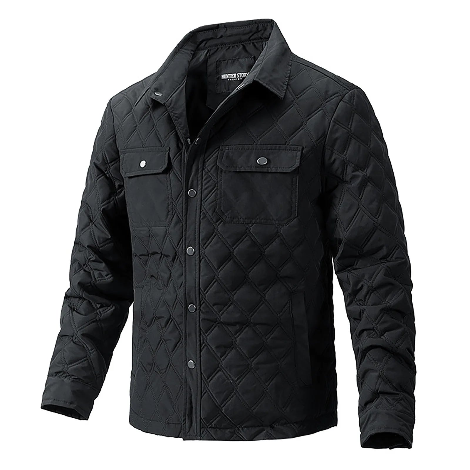 Men's Quilted Diamond Pattern Button Front Overshirt Jacket with Utility Pockets for Everyday Style