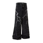 Men's Wide Leg Denim Jeans with Decorative Embroidery and Relaxed Streetwear Silhouette