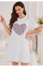 Relaxed Heart-Graphic Sleep Dress with Contrasting Trim