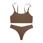 Seamless Square-Neck Minimalist Bralette and High-Leg Brazilian Thong Set
