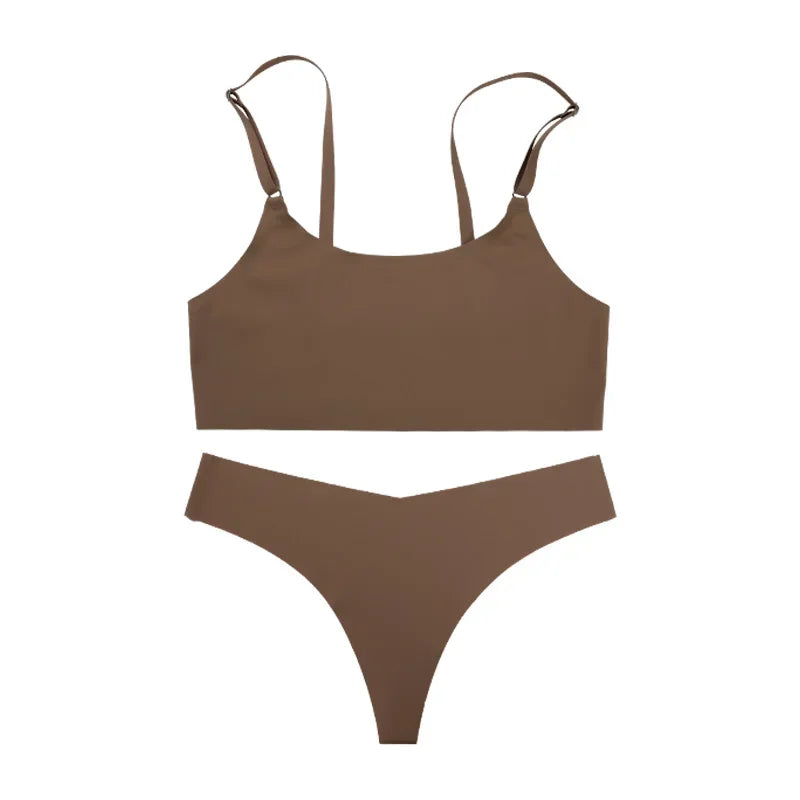 Seamless Square-Neck Minimalist Bralette and High-Leg Brazilian Thong Set