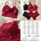 Floral Embroidered Longline Bralette and Scalloped Lace Boyshort Set