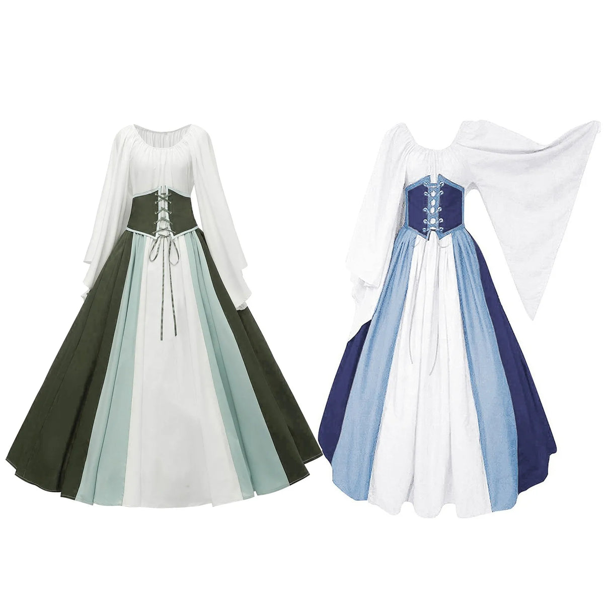 Vintage Corset Waist Color Block Alternative Fashion Midi Dress - BigCat Streetwear