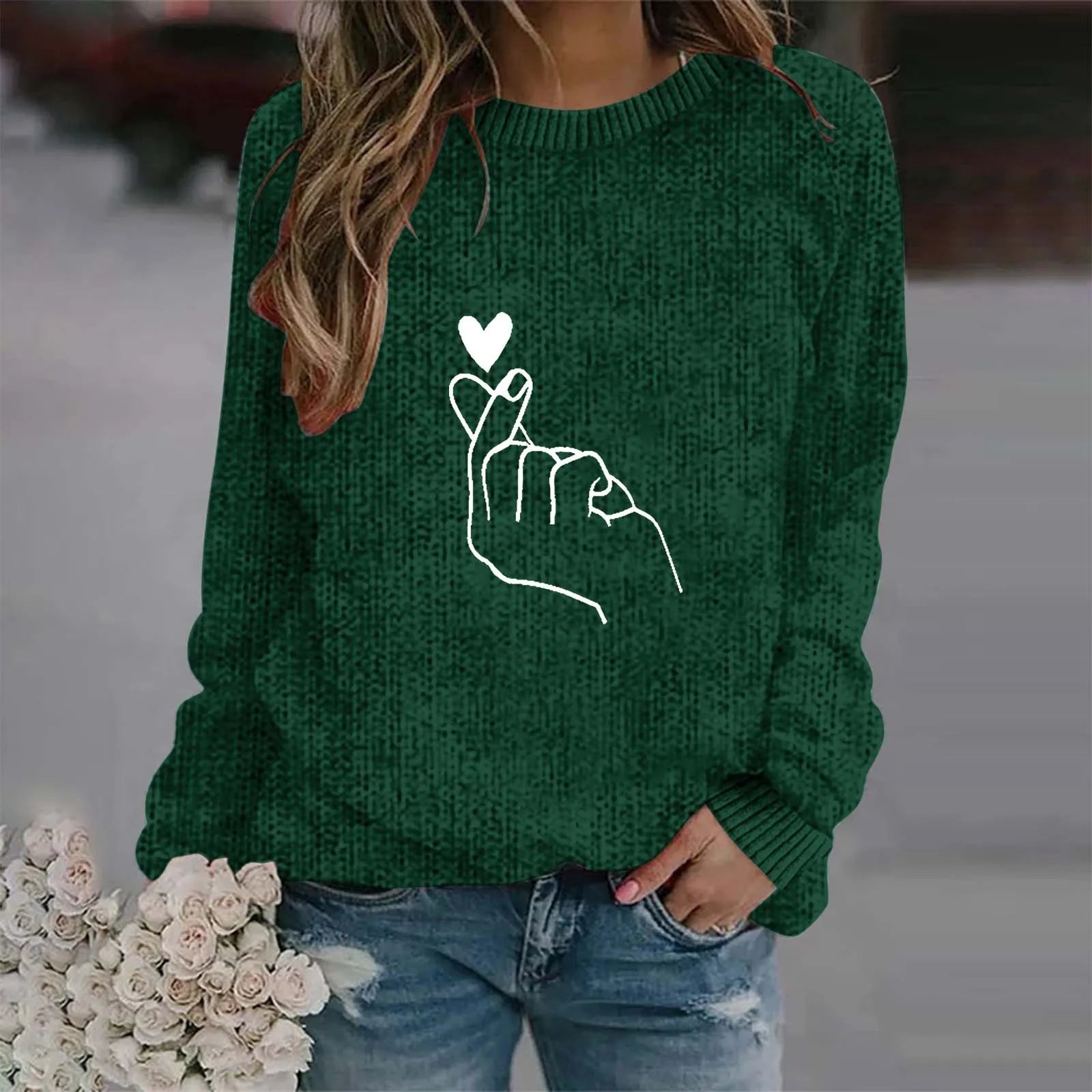 Women's Minimalist Embroidered Graphic Crew Neck Relaxed Knit Streetwear Sweater