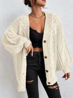 Women's Oversized Cable Knit Sweater with Textured Stitching and Relaxed Streetwear Silhouette