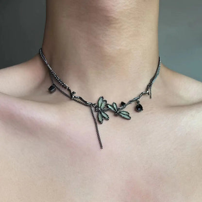 Vintage Gothic Dragonfly Charm Choker Necklace for Dark Feminine Alternative Fashion Styling