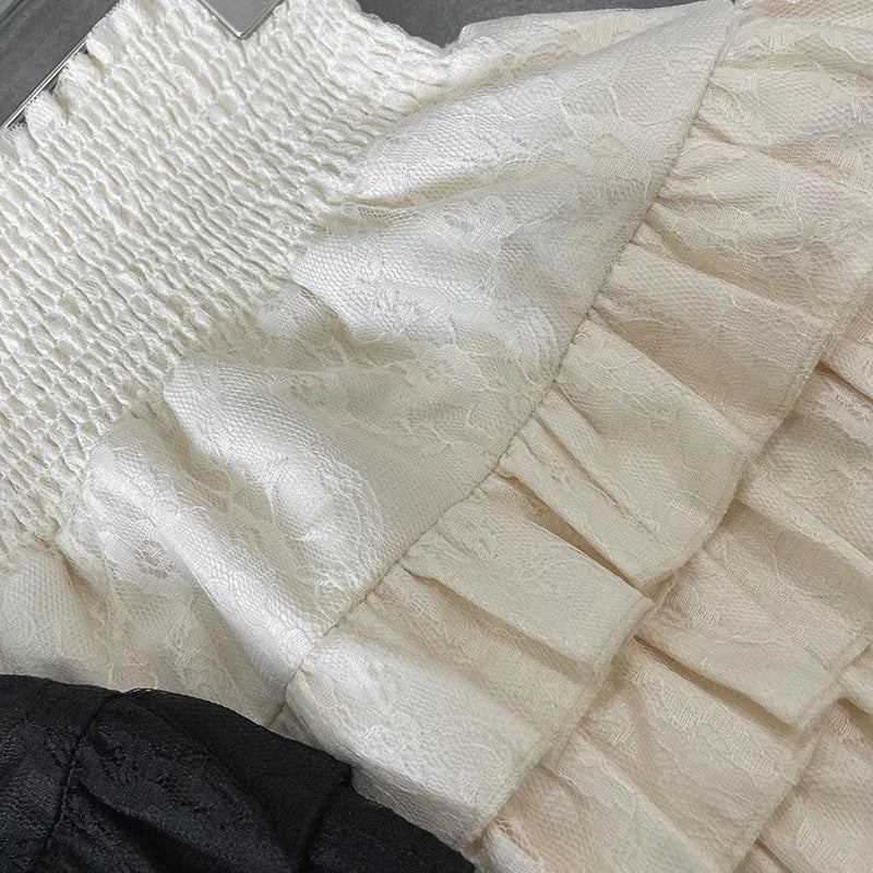 Layered Ruffle Pleated Mini Skirt with High Waist A-Line Silhouette