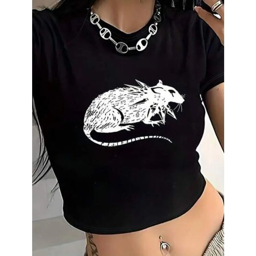 Alternative Graphic Crop Tee with Fitted Silhouette and Short Sleeve Streetwear Style