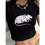 Alternative Graphic Crop Tee with Fitted Silhouette and Short Sleeve Streetwear Style