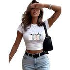 Pastel Typography Baby Tee with Fitted Crop Silhouette and Casual Style