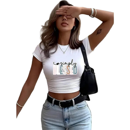 Pastel Typography Baby Tee with Fitted Crop Silhouette and Casual Style