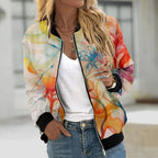 Printed Varsity Inspired Zip Front Streetwear Jacket with Relaxed Fit