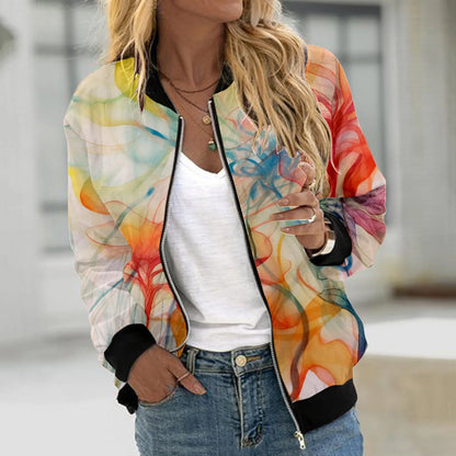 Printed Varsity Inspired Zip Front Streetwear Jacket with Relaxed Fit