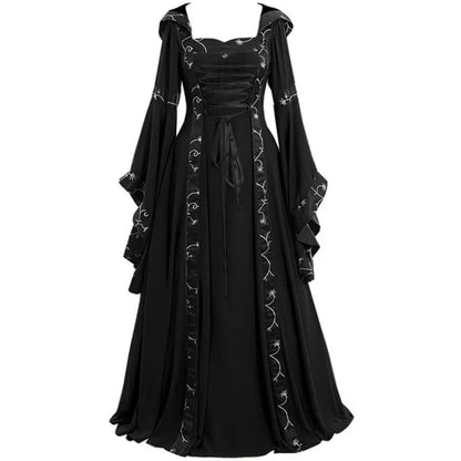 Vintage Inspired Lace-Up Gothic Princess Gown with Dramatic Sleeves