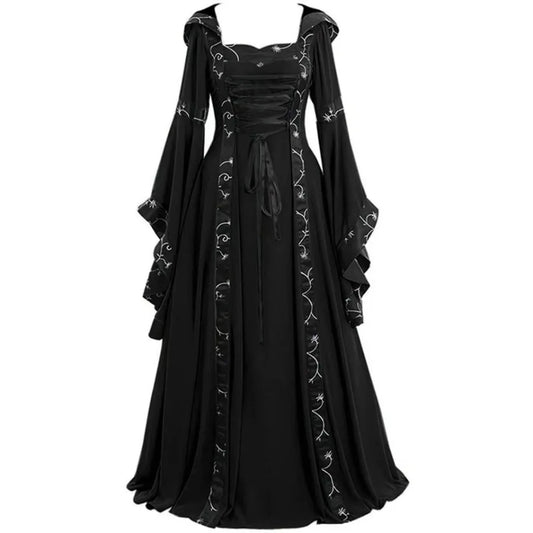 Vintage Inspired Lace-Up Gothic Princess Gown with Dramatic Sleeves