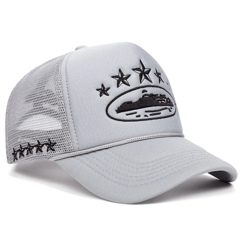 Printed Mesh Trucker Cap Adjustable Curved Brim Casual Streetwear Outdoor Hat