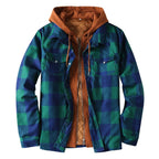 Men's Relaxed Fit Plaid Hooded Overshirt Jacket with Utility Pockets for Casual Streetwear