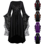Dark Fantasy Gothic Cape Sleeve Dress with Lace Accents