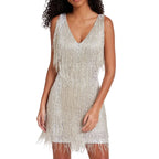 Layered Fringe V-Neck Mini Dress with Dynamic Tassel Detailing