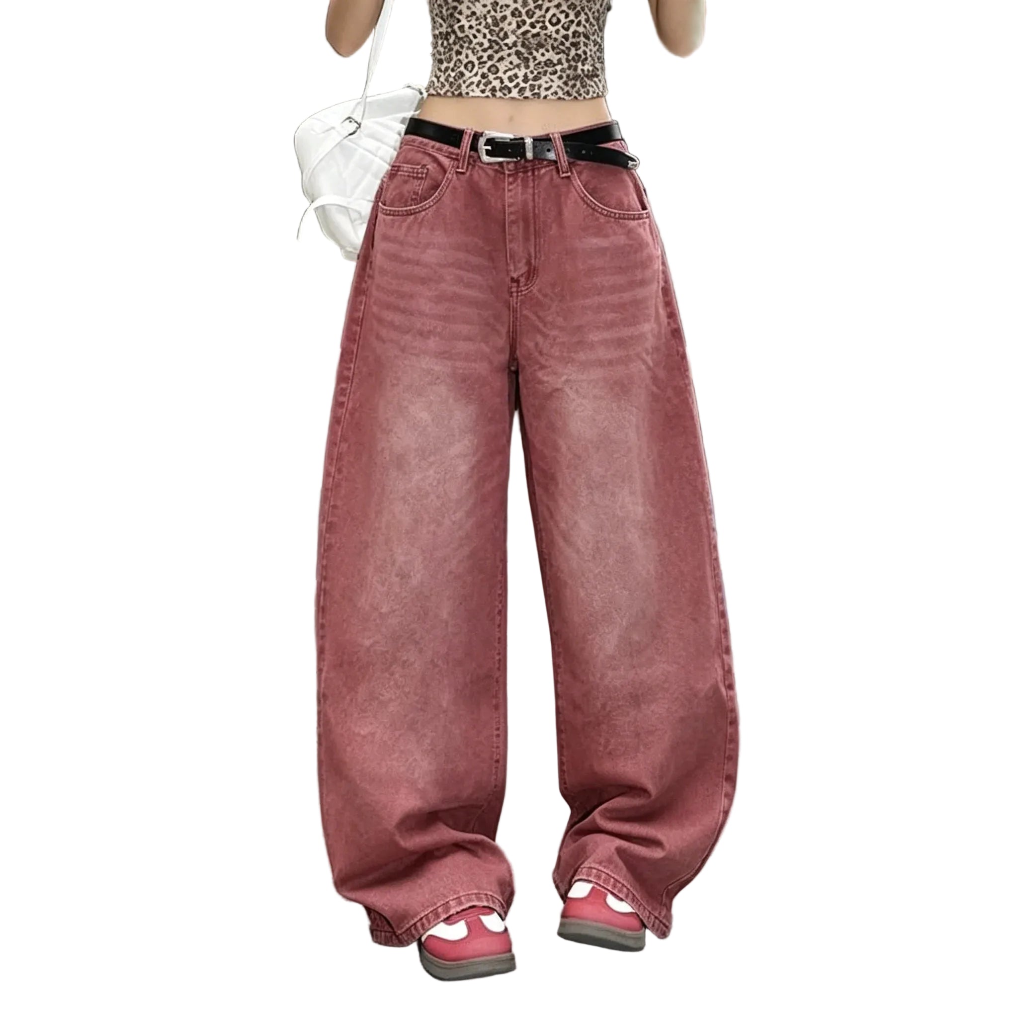 Vintage Washed Baggy Wide Leg Denim Jeans with Mid Rise Relaxed Streetwear Fit