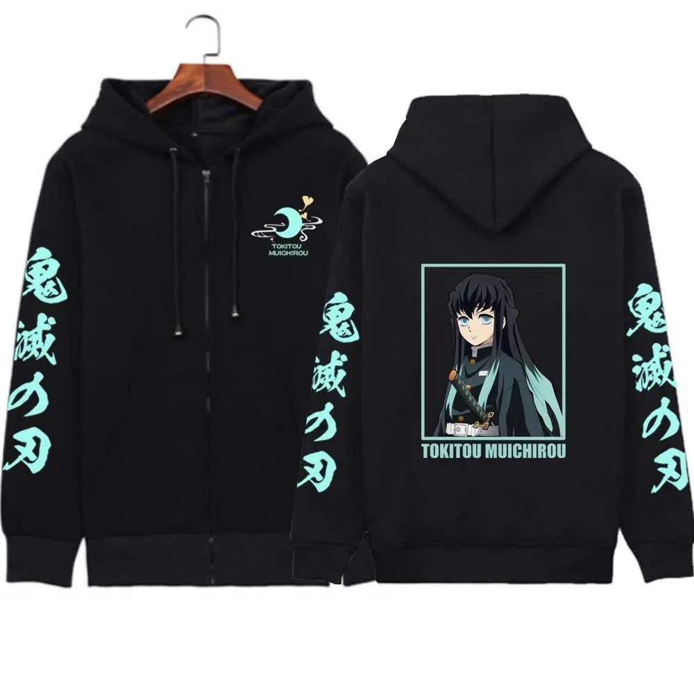 Anime-Inspired Manga Art Zip Hoodie with Retro Streetwear Graphic Design