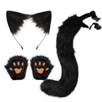 Complete Black and White Fox Maid Cosplay Set with Plush Paws, Tail, and Ear Headband