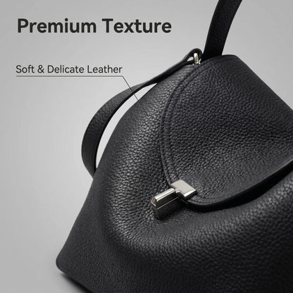 Soft Genuine Leather Bowling Shoulder Bag with Structured Luxury Everyday Design